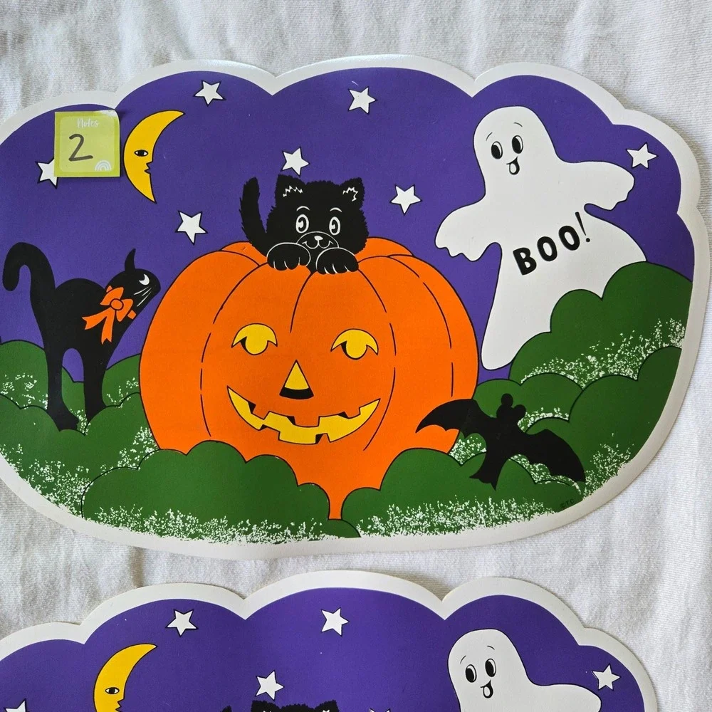Vintage Halloween Placemats Black Cat Ghost Jack O Lantern Festive 90s Nostalgia